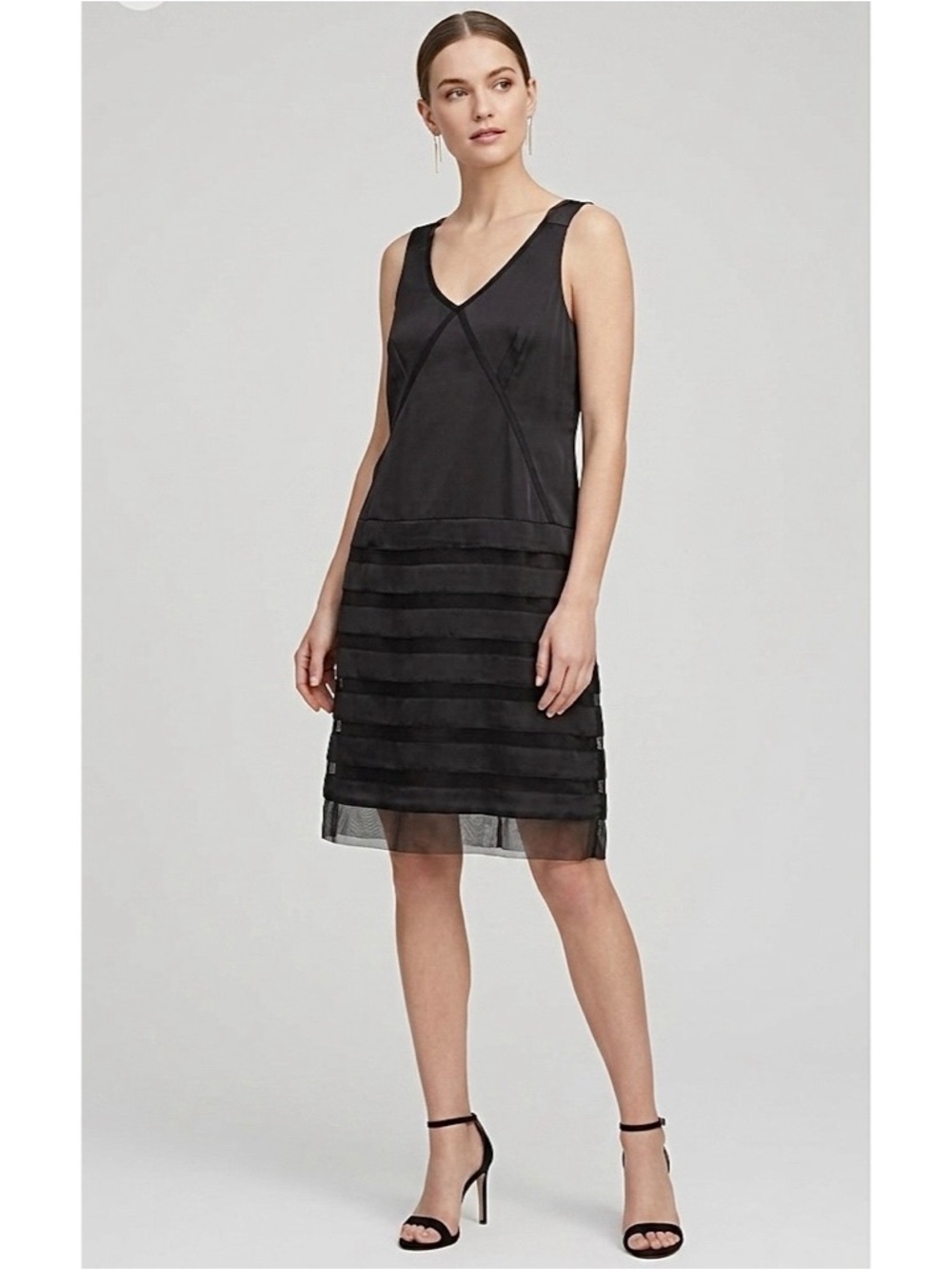 New Gap Little Black Satin Sleeveless Sheath Lace Trim Dress Size 10